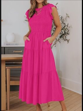 (9) NWT Fuchsia Ruffle Sleeve Maxi Dress